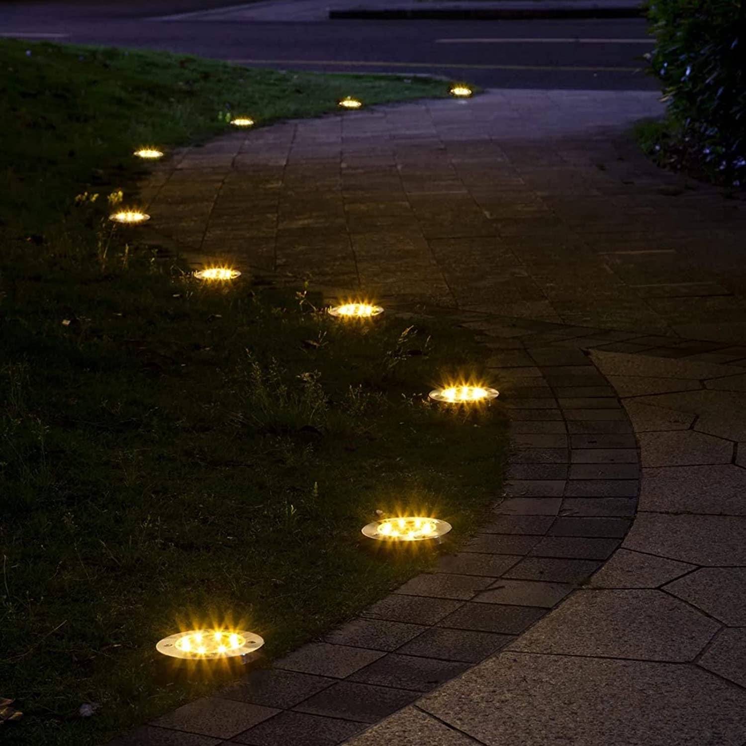 12Pack Solar Garden Light, Waterproof Solar Ground Disk Light, Outdoor Garden LED Solar Ground Lights for Pathway/Patio/Walkway/Path/Driveway/Lawn/Landscape Lighting (Warm)